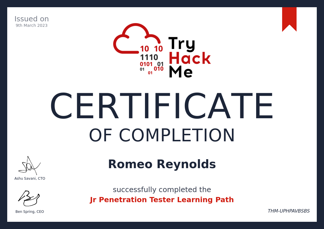TryHackMe Jr Pentest Cert